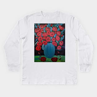 Metallic red poppies Kids Long Sleeve T-Shirt